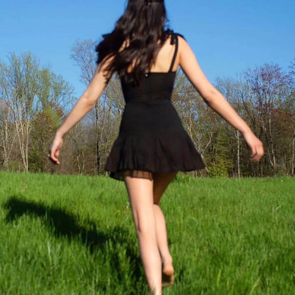 Sweet Black Summer Mini Dresses Spaghetti Strap Sleeveless dress - Picture 3 of 7